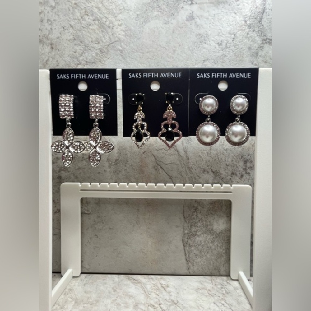 Saks Fifth Avenue Silver and Black Earrings Push Back Set Bundle of 3